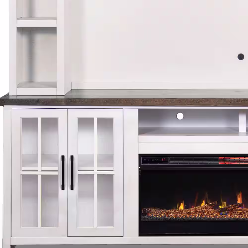 Bridgevine Home Hampton White & Bourbon TV Stand Fits TV's up to 85 in. with Electric Fireplace
