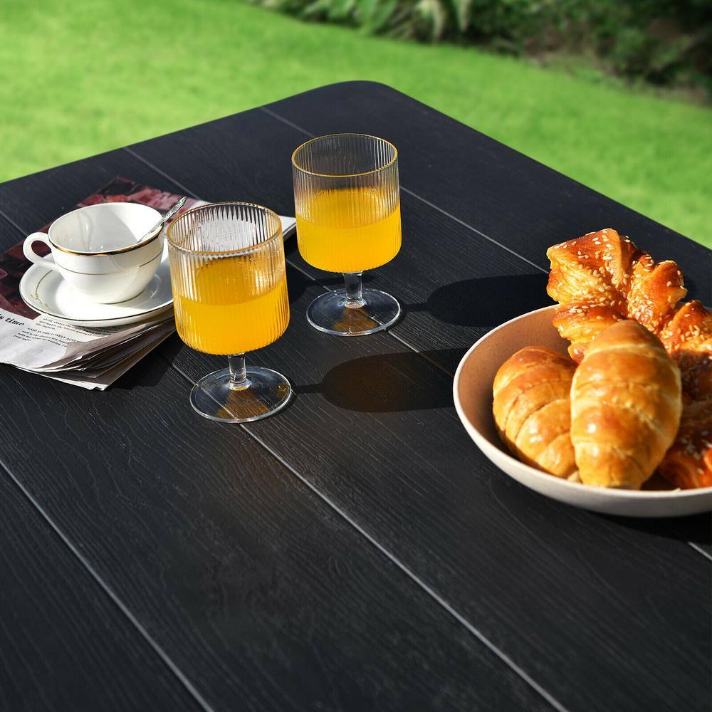 WELLFOR 59 in. W x 54 in. D HDPE Outdoor Folding Picnic Table Set in Black