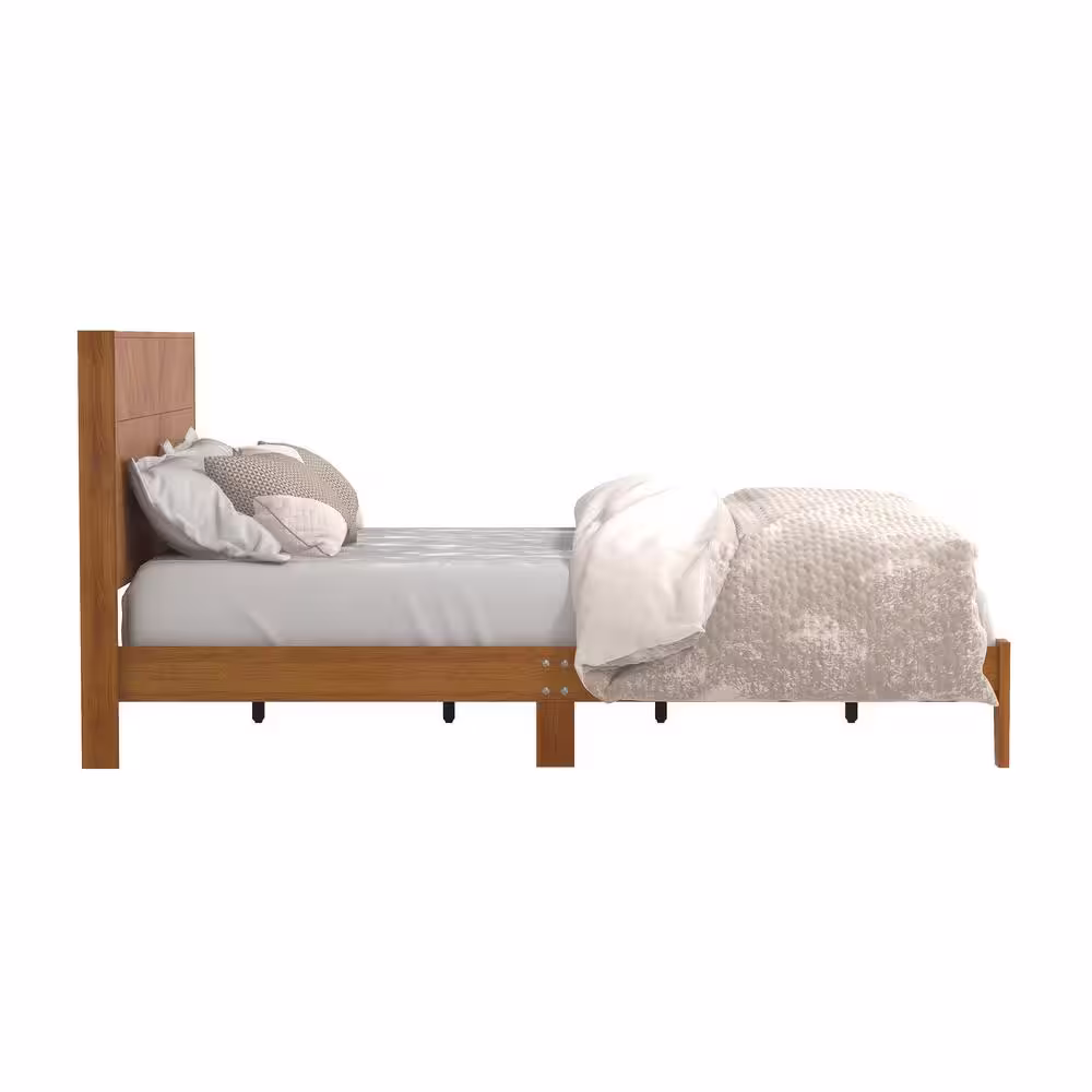 GALANO Weiss Amber Walnut Wood Frame Queen Bed With Headboard