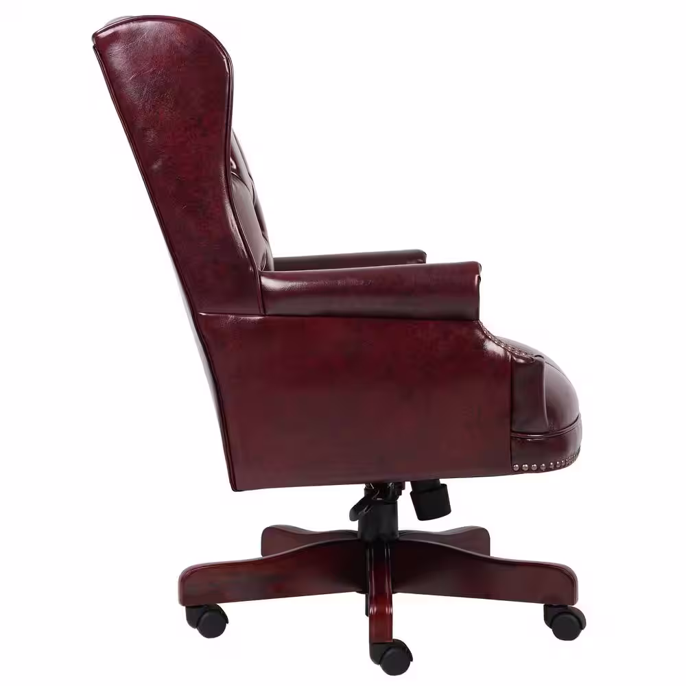 BOSS Office Products BOSS Office Back Burgundy High Vinyl Wing Back Button Tufted Traditional Executive Chair