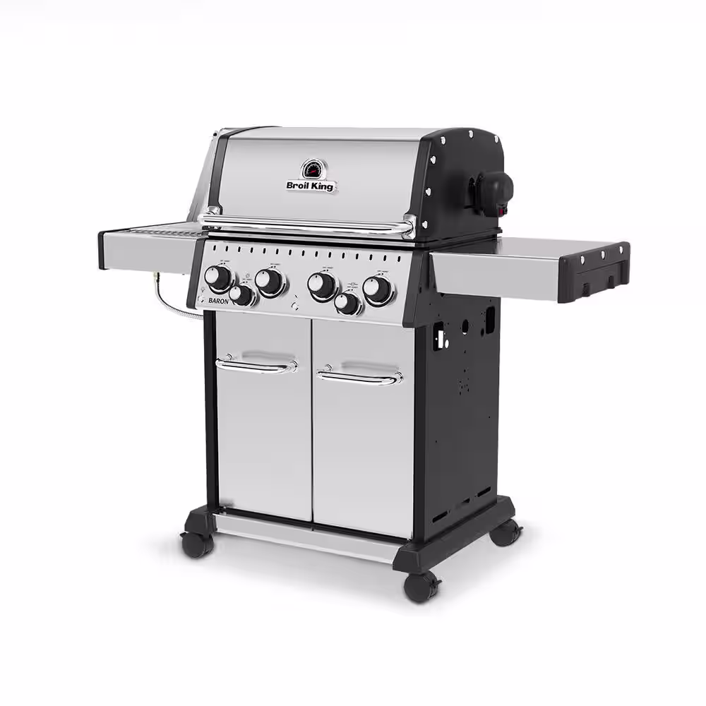 Broil King Baron S 490 Pro IR 4-Burner Propane Gas Grill in Stainless Steel with Infrared Side Burner and Rear Rotisserie Burner
