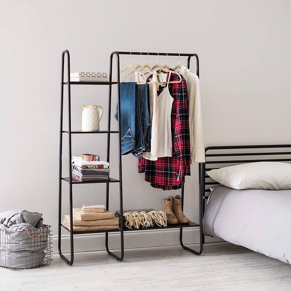 None Black Metal Garment Clothes Rack 40 in. W x 59 in. H