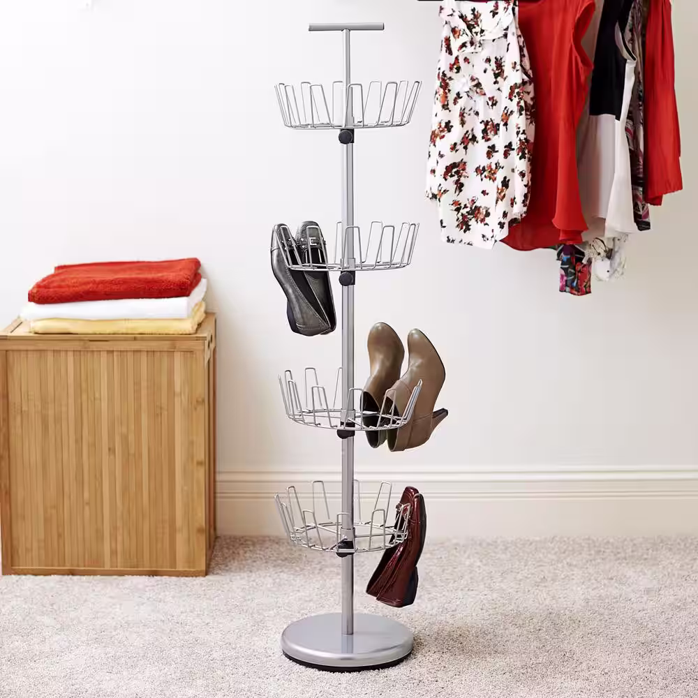 HOUSEHOLD ESSENTIALS 52.75 in. H 24-Pair 24-Tier Silver Steel Shoe Rack