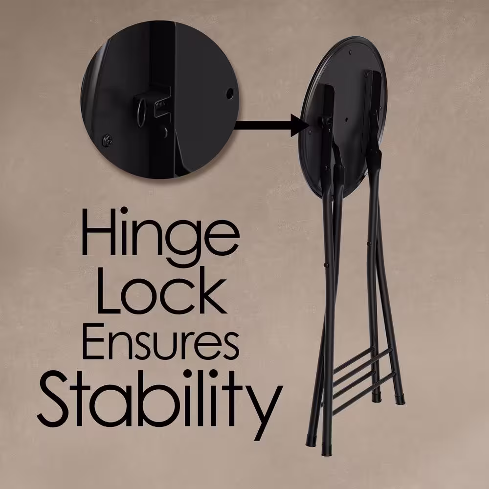 None 24 in. Black Round Metal Folding Stool with 300 lbs. Capacity - Folding Chair