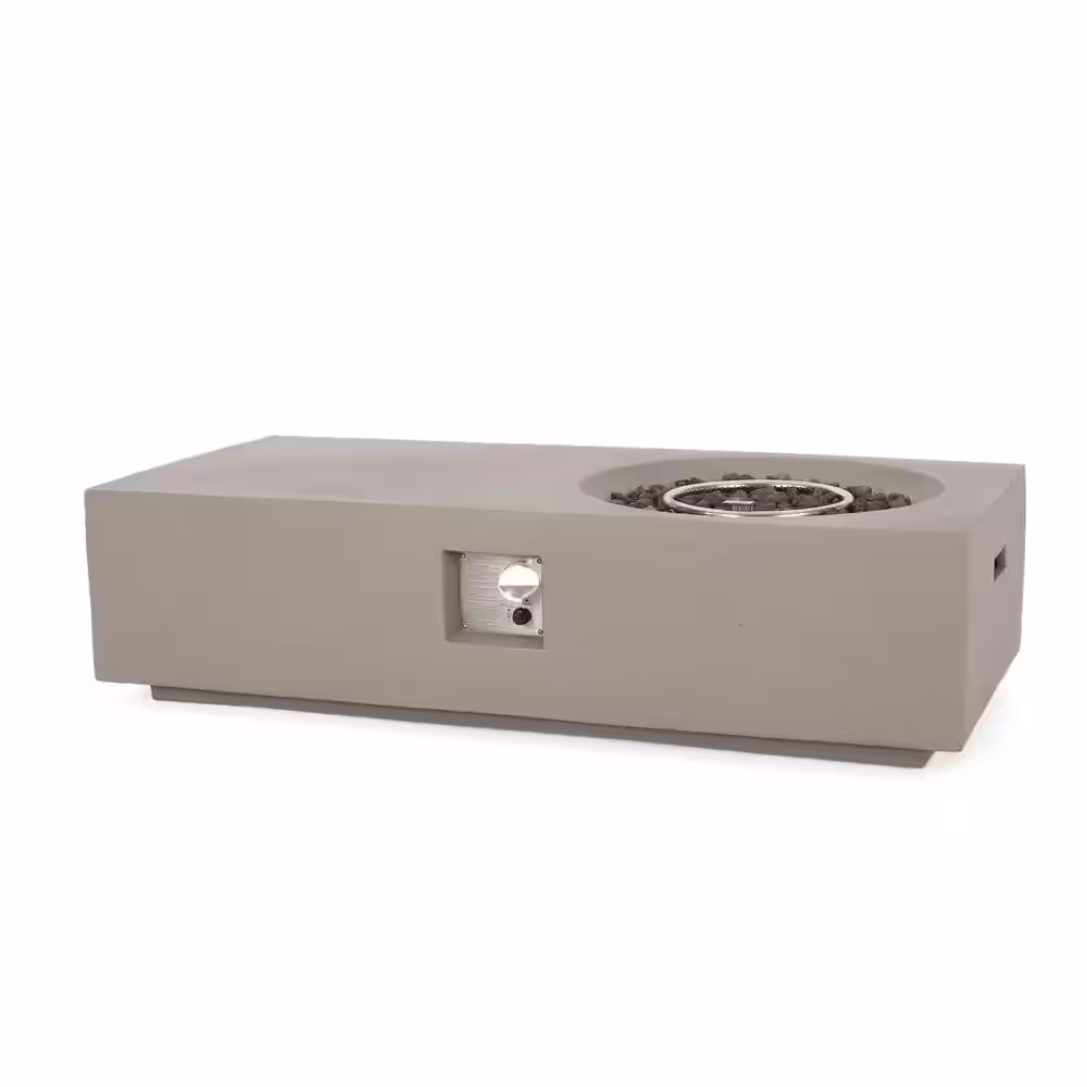 Noble House Andreson Light Gray Rectangular Stone Fire Pit Table (No Tank Holder)