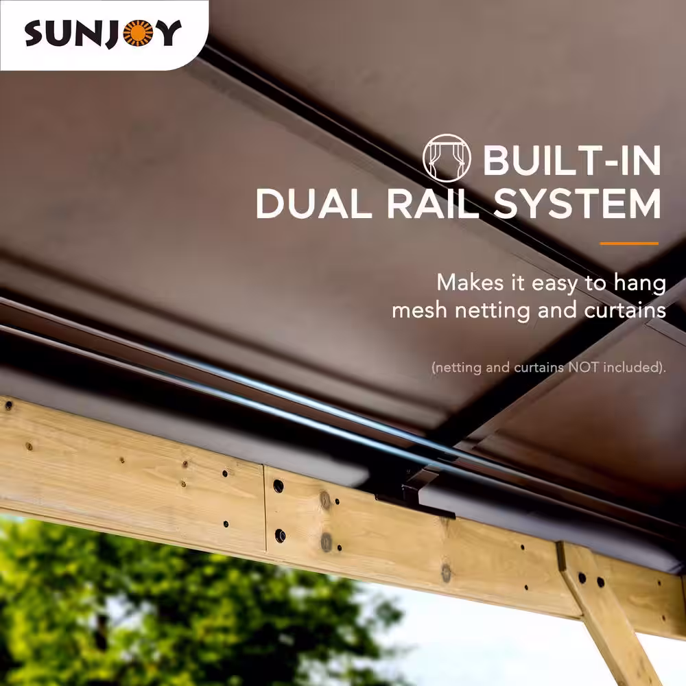 Sunjoy Myla 13 ft. x 15 ft. Cedar Gazebo with Brown Steel 2-Tier Hip Roof Hardtop