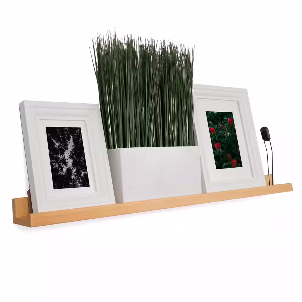 Rustic State Ted Narrow Wood Picture Ledge Shelf Display :36 Inch :Natural