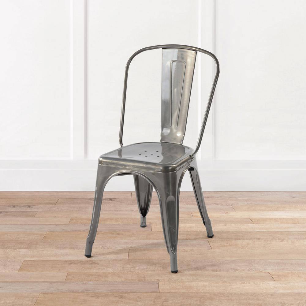 None Kricox Silver Metal Tolix Style Stackable Side Chairs (Set of 2)