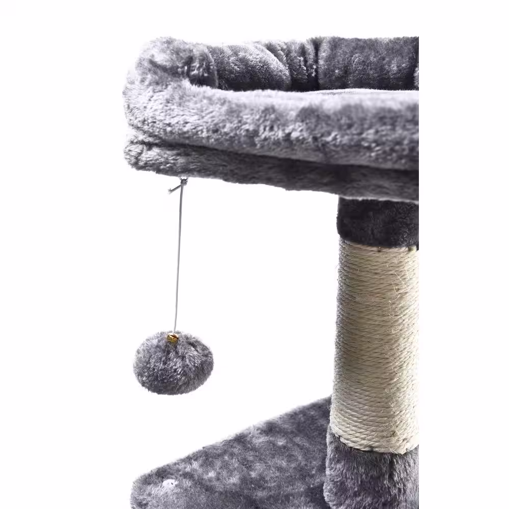 CAT CRAFT 7-Level Plush and Sisal Cat Activity Tree: Condo, Bed, Hammock, Hangout Posts and Hanging Cat Toys, Gray, Large