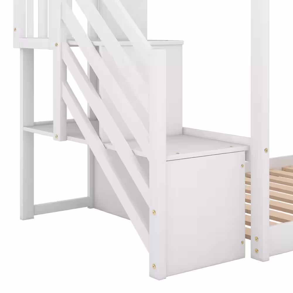 Harper & Bright Designs White Twin Over Twin Bunk Bed Daybed with Slide and Stairway