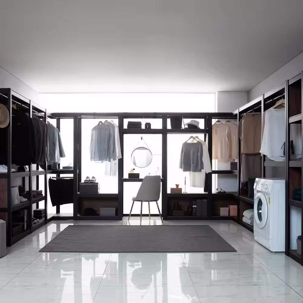 Best Home Fashion Kepsuul 31.50 in. W x 15.75 in. D x 76.75 in. H Black Two Tier Clothing Rack Wood Closet System