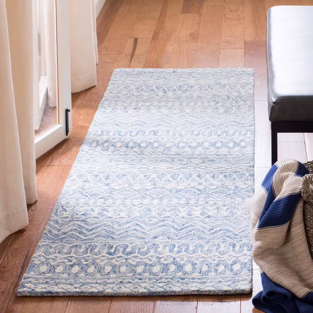 SAFAVIEH Micro-Loop Blue/Ivory 2 ft. x 5 ft. Distressed Tribal Runner Rug
