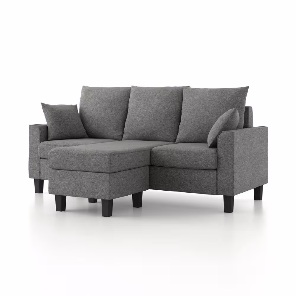 None Tully 74 in. W Straight Arm 1-Piece Polyester L-Shaped Sectional Sofa in Gray