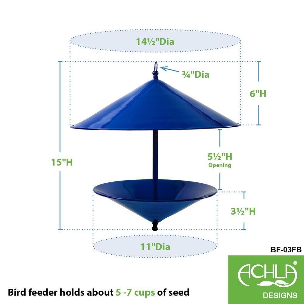 ACHLA DESIGNS 15 in. Cone-Shaped French Blue Galvanized Steel Trulli Bird Feeder