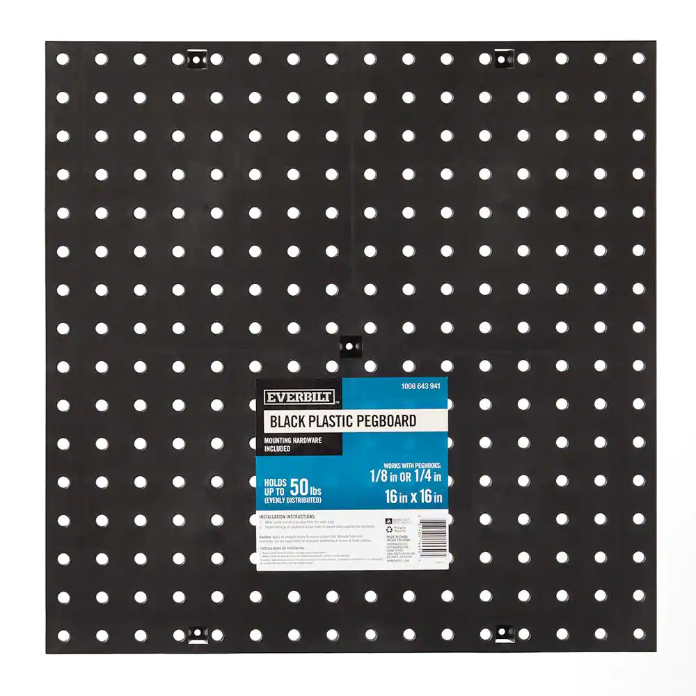 Everbilt 16 in. H x 16 in. W Plastic Pegboard in Black (50 lbs.)
