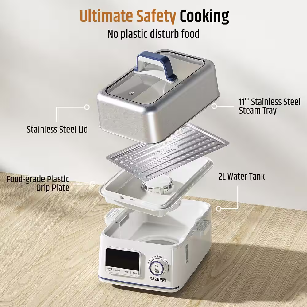 None Electric Food Steamer 5-qt. Stainless Steel with Timer, 24H Delayed Start, Auto Keep Warm, 68 oz. Water Capacity 20-cups