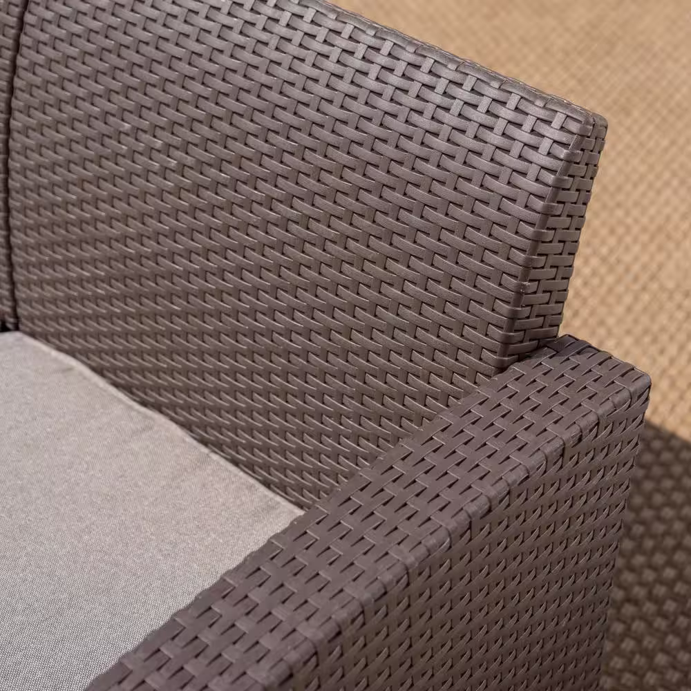 Noble House 5-Piece Faux Wicker Patio Conversation Set with Mixed Beige Cushions