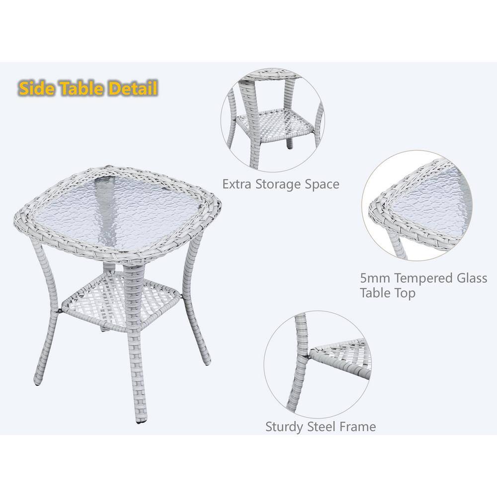 Gymojoy Carolina Light Gray 3-Pieces Wicker Patio Conversation Deep Seating Set with Olefin Baby Blue Cushions