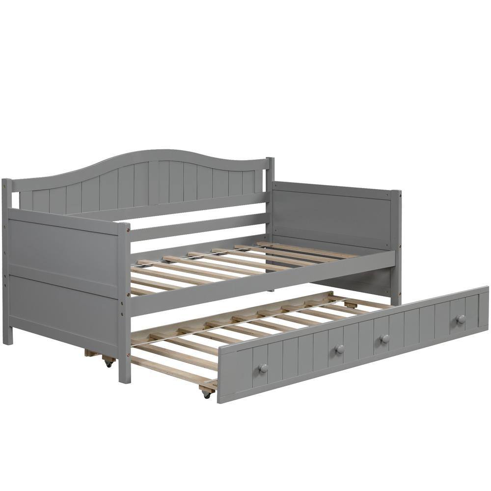 None Gray Twin Wooden Daybed with Trundle Bed (78.2 in. L x 42.3 in. W x 35.4 in. H)