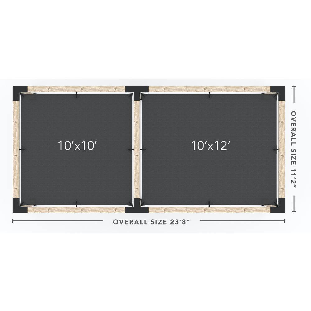 TOJA GRID 10 ft. x 22 ft. Double Pergola Kit with 2 Graphite Shade Sails, for 6x6 Wood