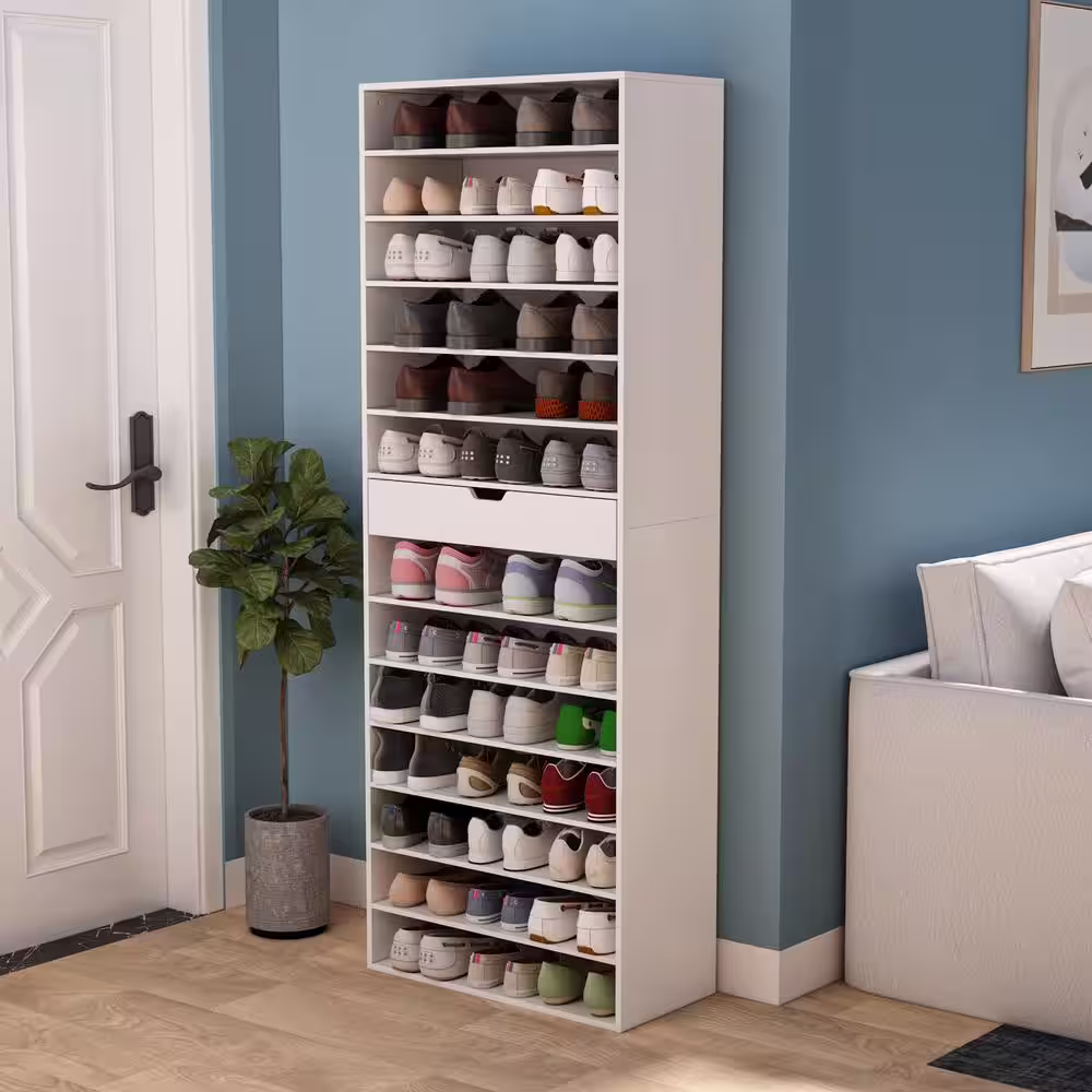 None 78 in. H 39-Pair 13-Tier White Shoe Rack Shoe Organizer With Drawer