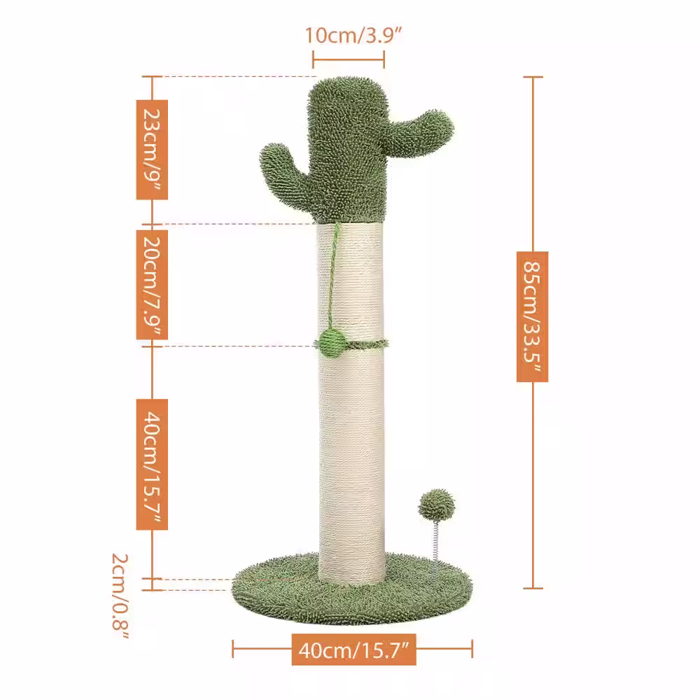Kahomvis Large Cactus Cat Scratching Post with Natural Sisal Ropes, Cat Scratcher for Cats and Kittens