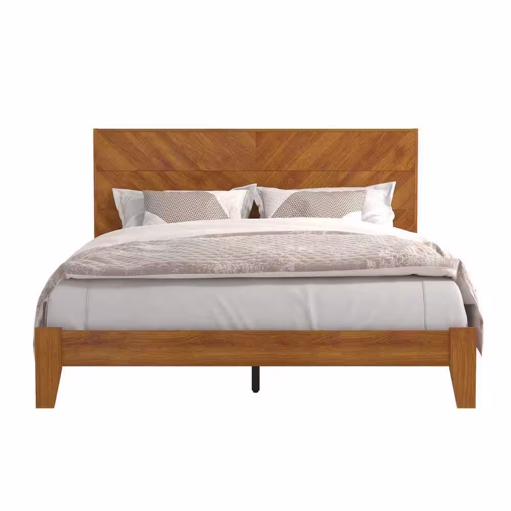 GALANO Weiss Amber Walnut Wood Frame Queen Bed With Headboard