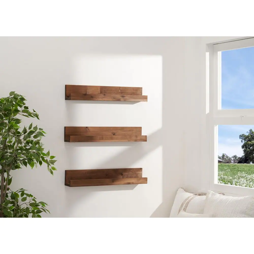 None 4 in. x 28 in. x 4.75 in. Walnut Solid Wood Nursery Floating Bookshelves (Set of 3)