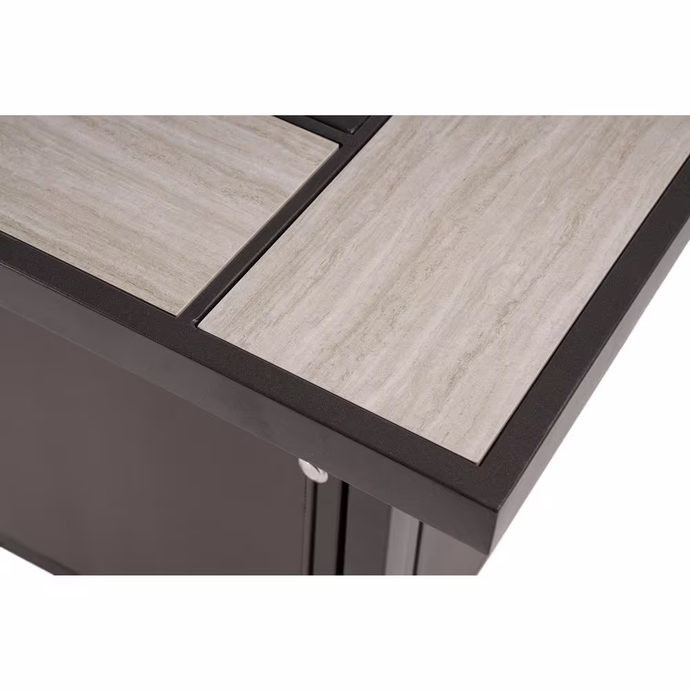 None 32 in. Square Full Iron Fire Pit Table with Table Lid