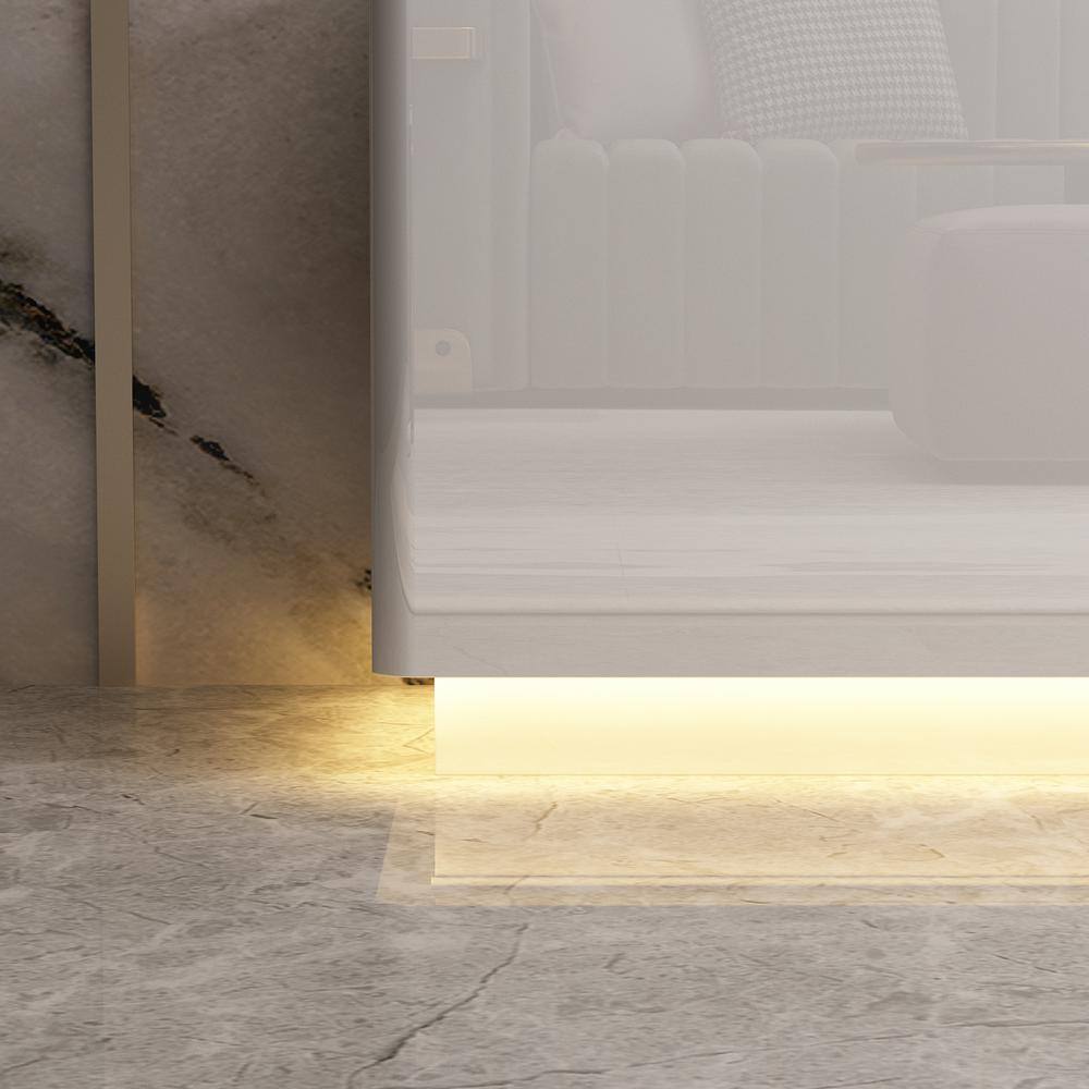 FUFU&GAGA 70.8 in. W x 14.5 in. D x17.3 in. H, White Smooth Finished Wooden Table up to 75 in. with 4-Drawers and 1 Shelf