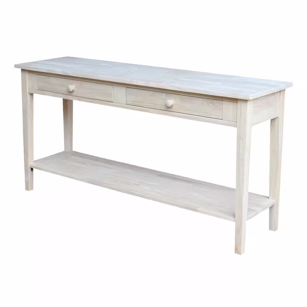 International Concepts Spencer 60 in. Unfinished Standard Rectangle Wood Console Table with Drawers