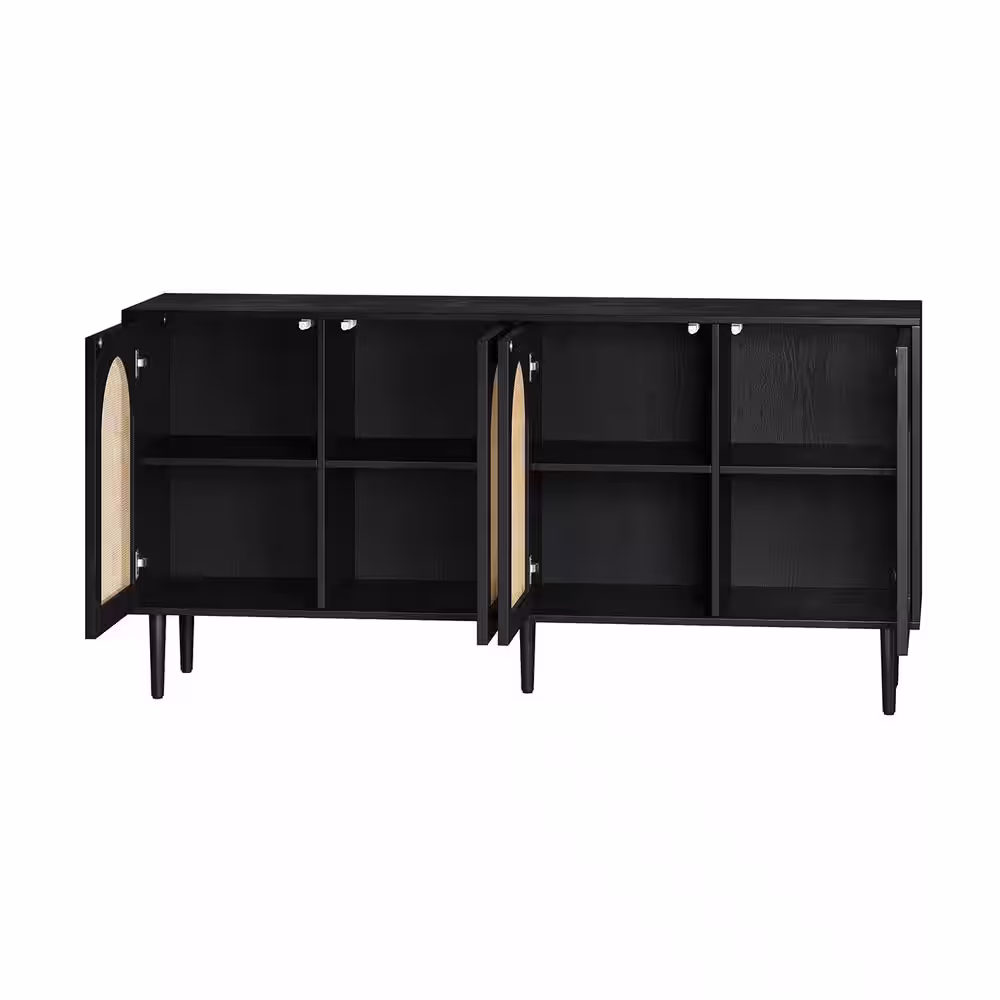 JAYDEN CREATION Roderick Black 63 in. Wide Sideboard with Wood Legs