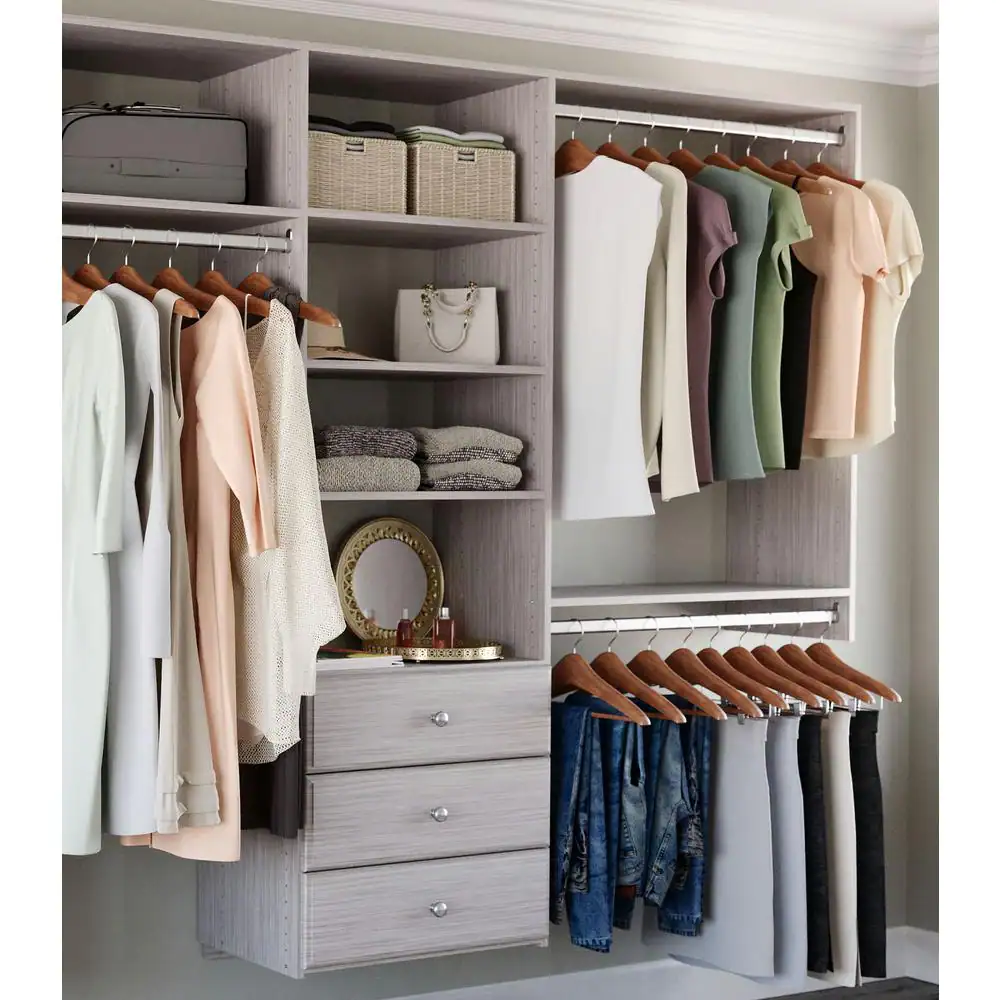 Closet Evolution 120 in. W - 144 in. W Rustic Grey Wood Deluxe Closet System