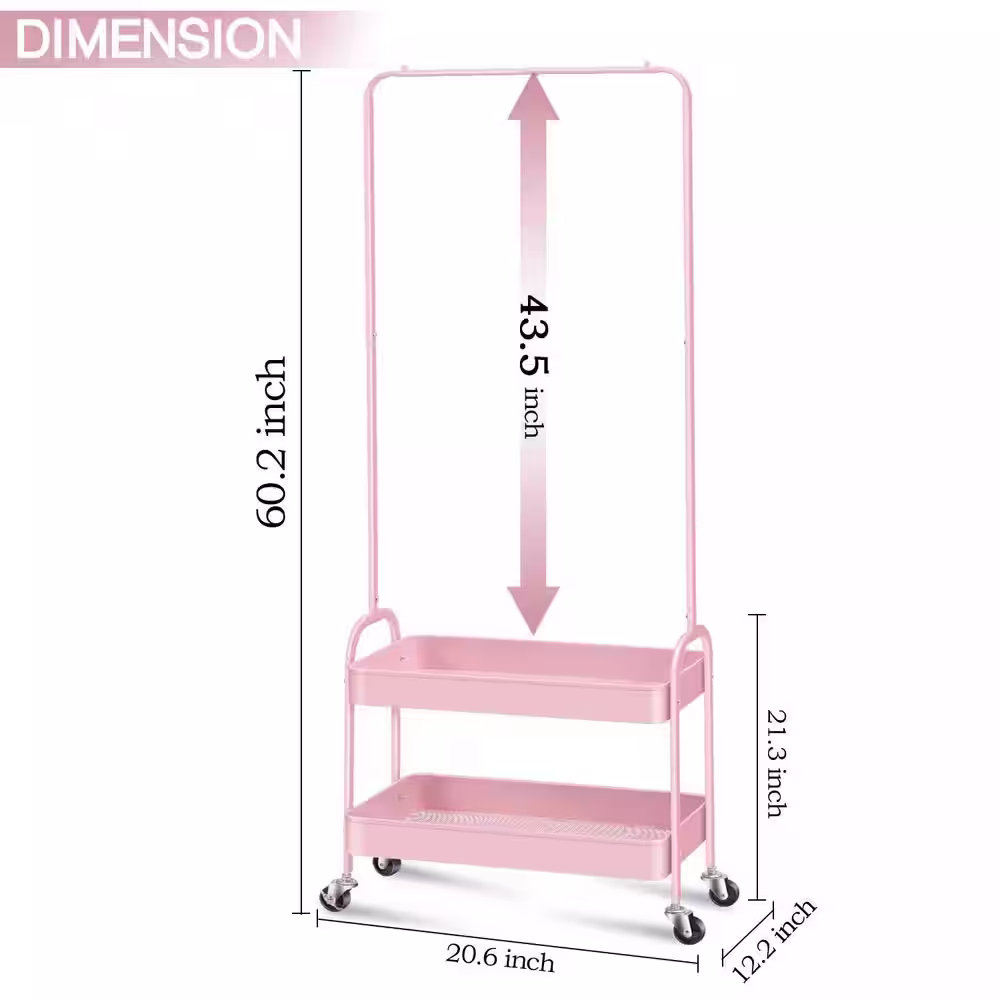 None Pink Metal Garment Clothes Rack 20.6 in. W x 60.2 in. H