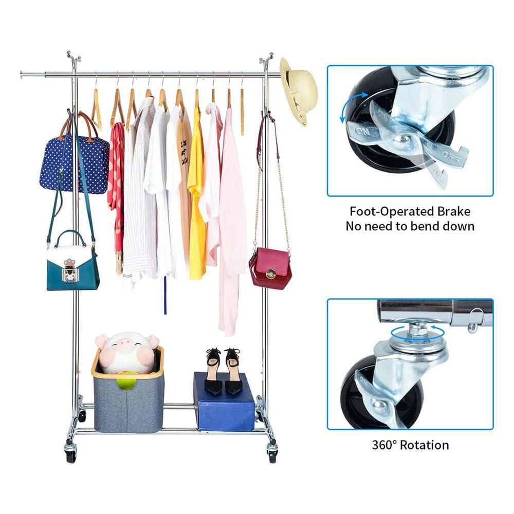 None Chrome Steel Adjustable Garment Clothes Rack 43 in. W x 62 in. H