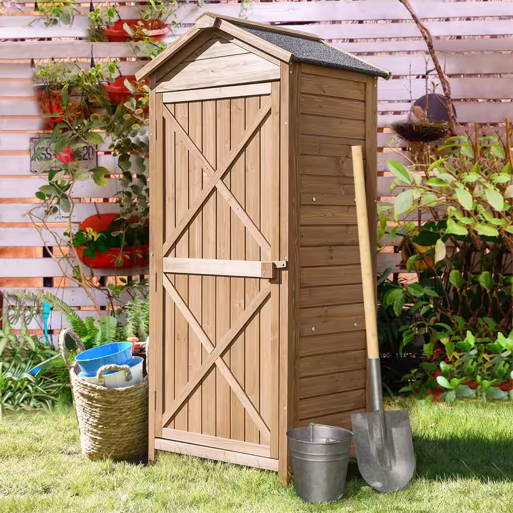 Mondawe Begonia 2.1 ft. W x 1.5 ft. D Patio Outdoor Wood Storage Shed with Single Door, Lockers with Workstation(3.15 sq. ft.)