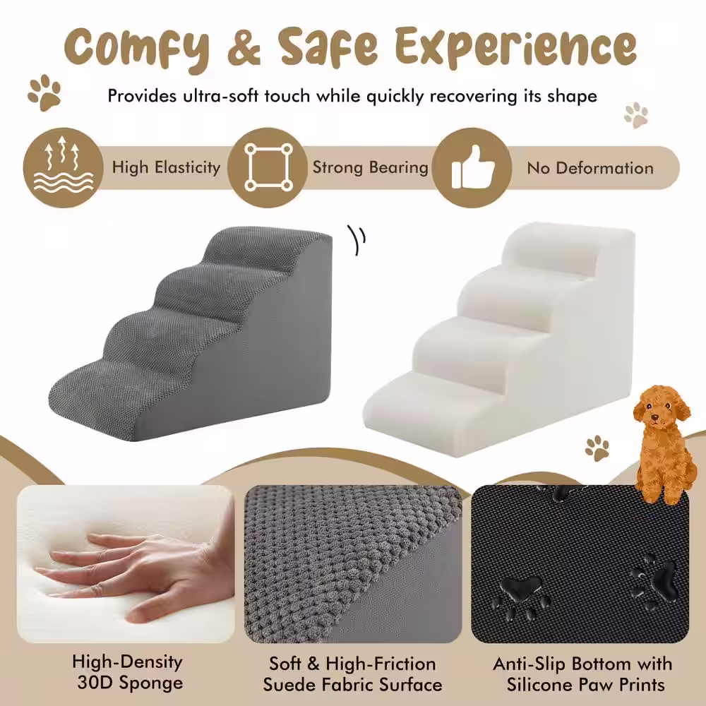 ANGELES HOME 4-Tier Foam Non-Slip Dog Steps with Washable Zippered Cover