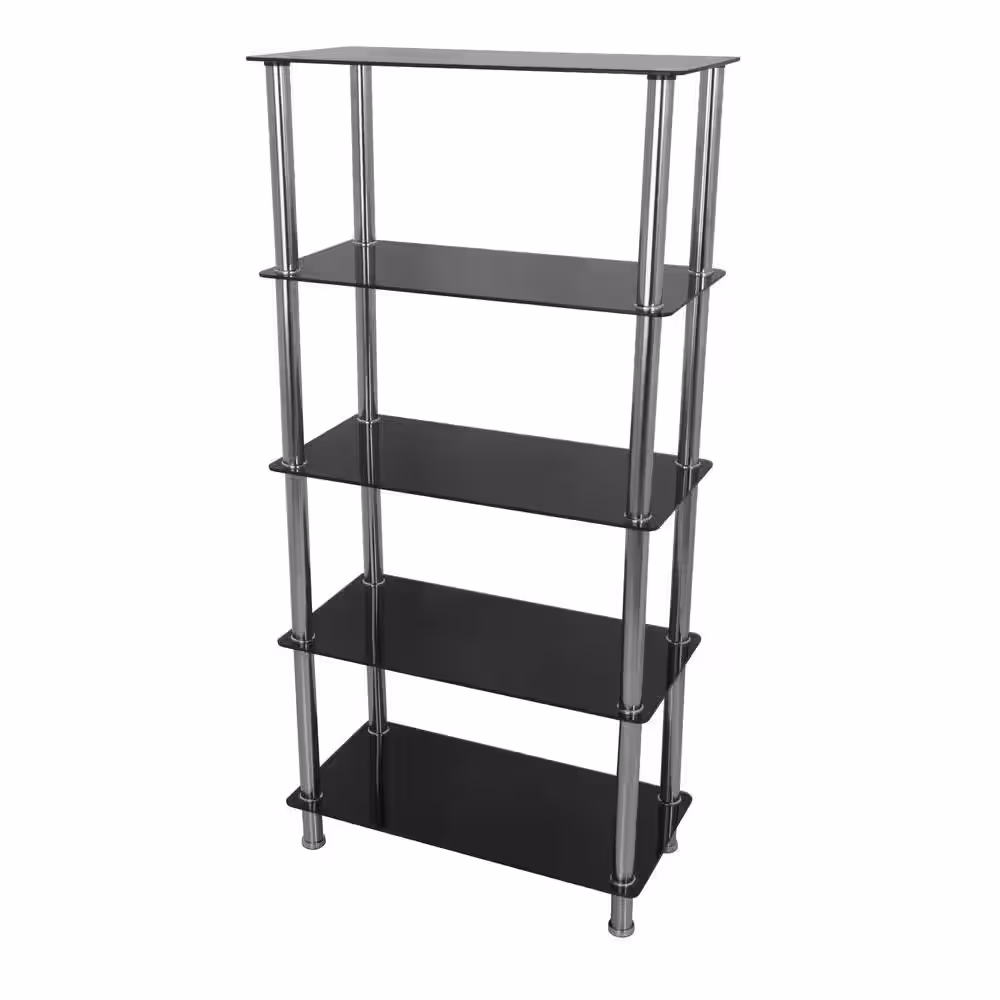 AVF Black & Chrome 5-Tier Metal Shelving Unit (28 in. W x 57 in. H x 14 in. D)