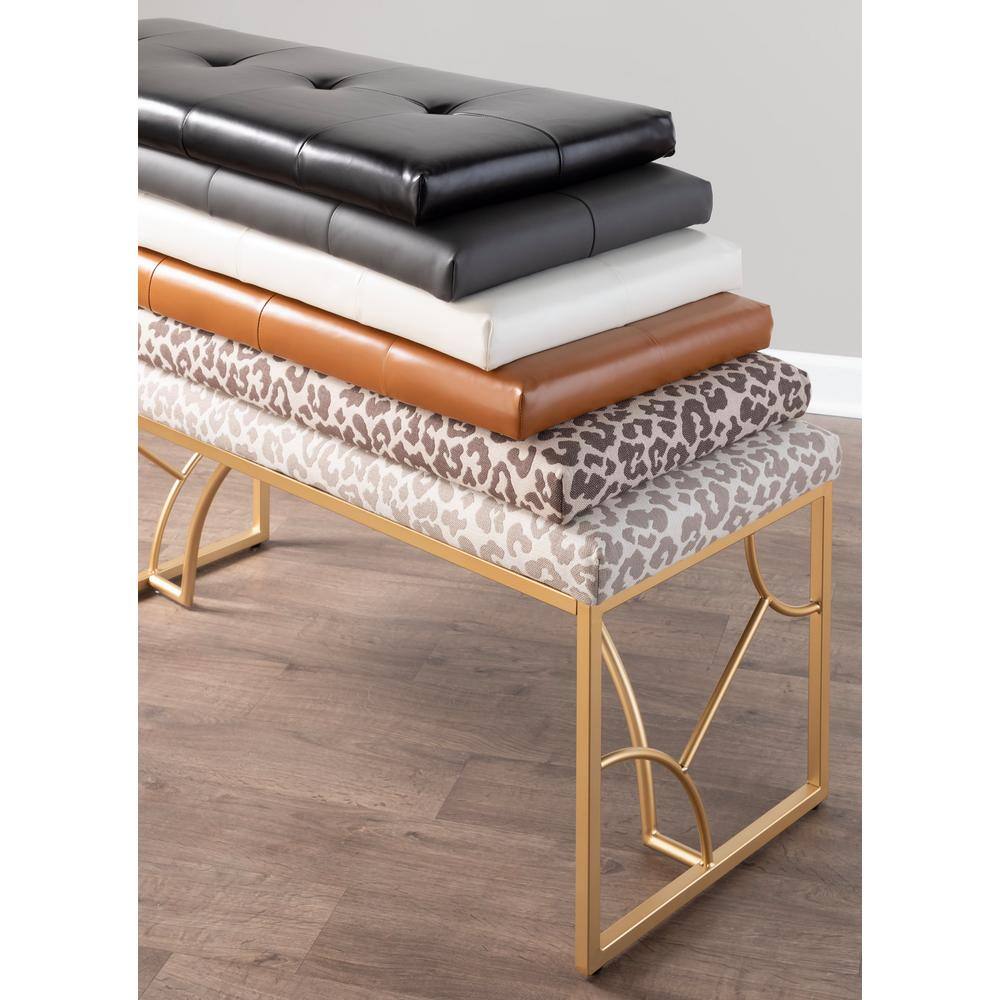 Lumisource Constellation White Faux Leather and Gold Metal 43.5 in. Bedroom Bench (21 in. H x 43.5 in. W x 18 in. D)