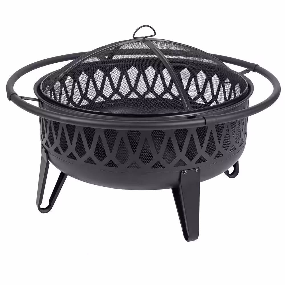 Pleasant Hearth Harmony 36 in. W x 22.8 in. H Round Steel Wood Burning Black Fire Pit