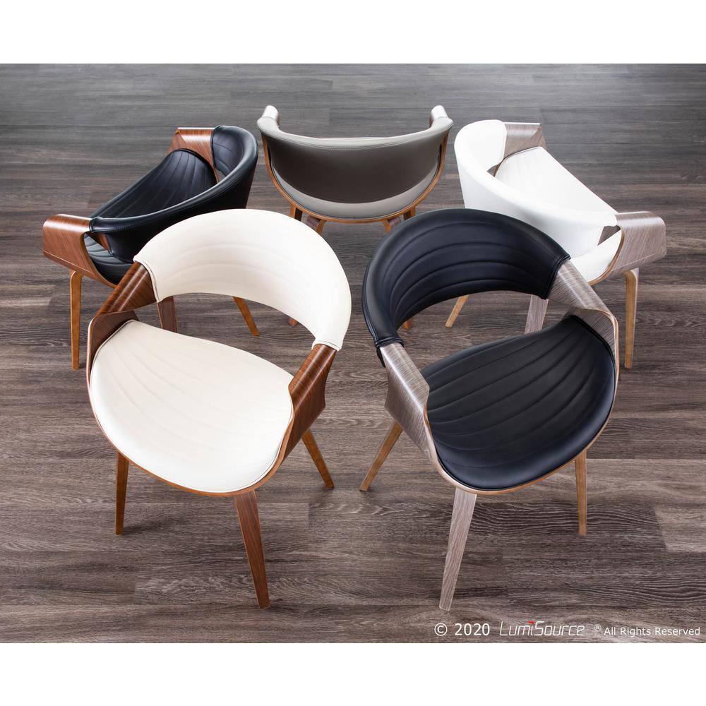 Lumisource Symphony Mid-Century Walnut and Black Modern Dining/Accent Chair with Faux Leather