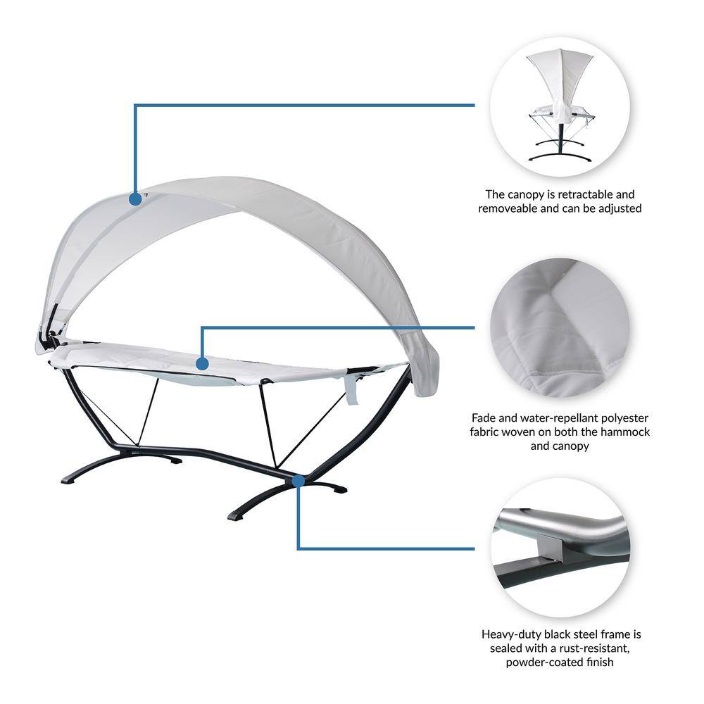 Island Retreat 8.925 ft. Sea Breeze Luxury Steel Frame Lounger Hammock Bed with Canopy