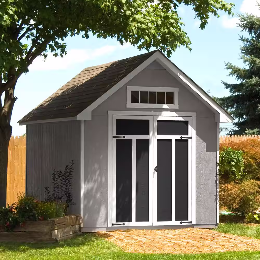 Handy Home Products Professionally Installed Tribeca 10 ft. W x 12 ft. D Designer Wood Shed with Transom Window, Gray Shingle (120 sq. ft.)