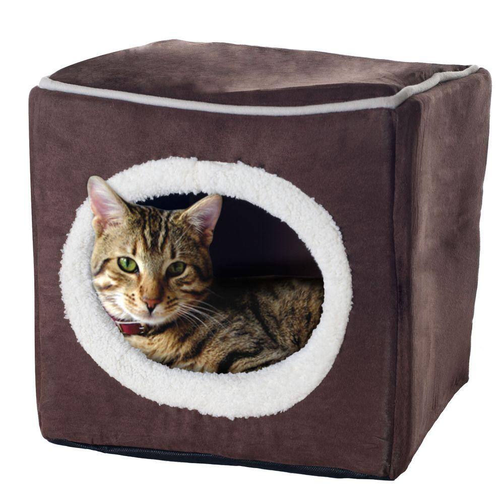 PAW Small Dark Coffee Cozy Cave Enclosed Cube Pet Bed
