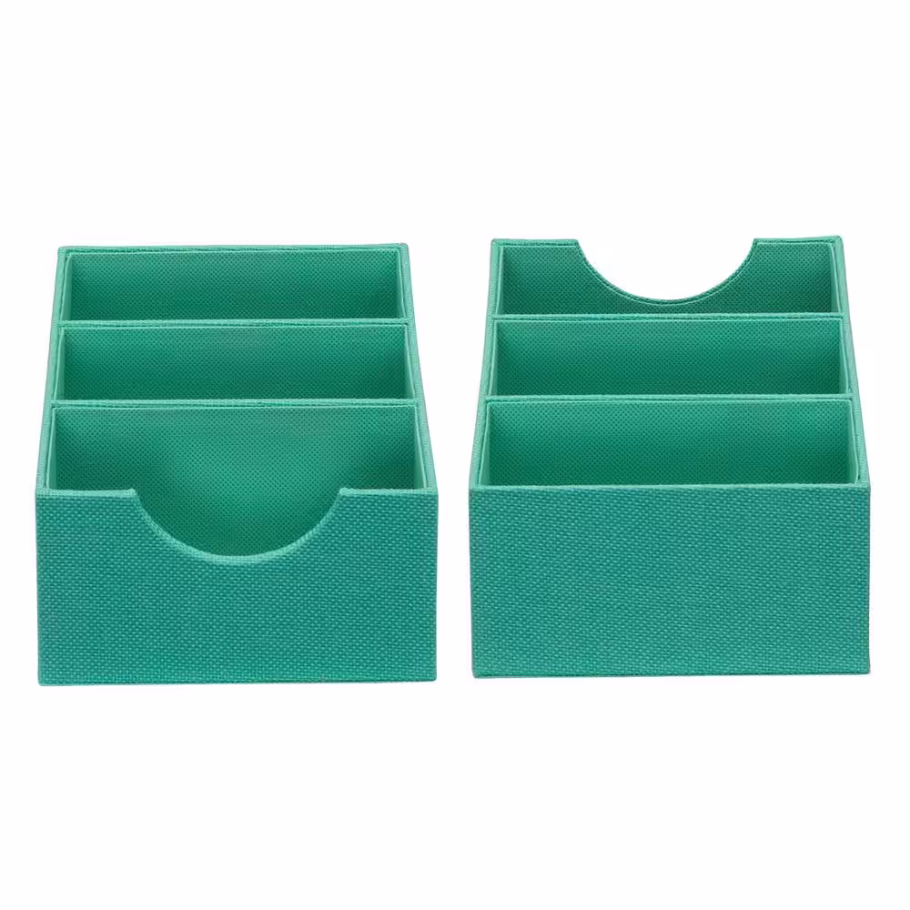 HOUSEHOLD ESSENTIALS 6 in. W x 3 in. H 1 Drawer Seafoam 3-Section Hard-Sided Linen Trays (2-Pack)