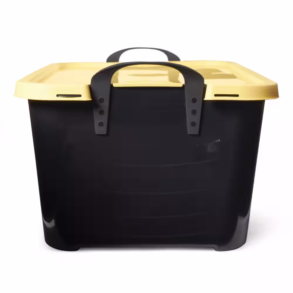 None Qt. Plastic Stackable Bin Container, Black & Yellow (12 Pack)