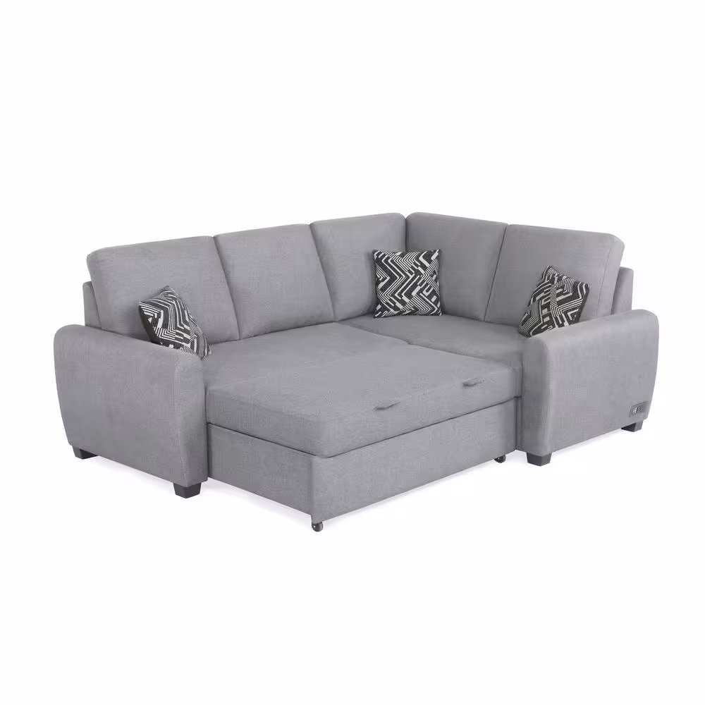 Serta 2-Piece Light Grey Polyester Fabric Bali Multifunctional Sectional Sofa with USB and Power