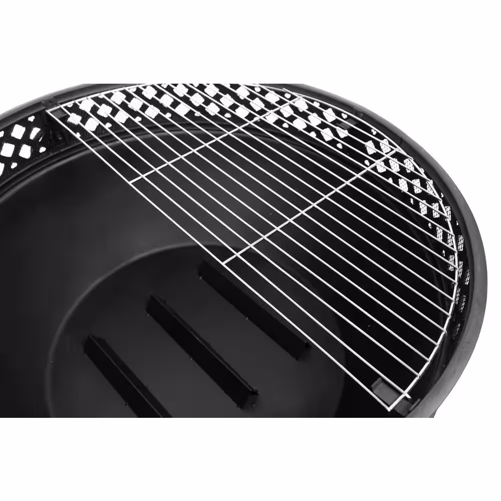 Pleasant Hearth Gable 28 in. W x 25.5 in. H Round Steel Wood Burning Black Fire Pit with Poker