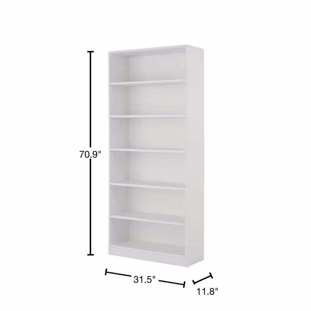 StyleWell Braxten 71 in. White 6-Shelf Basic Bookcase with Adjustable Shelves