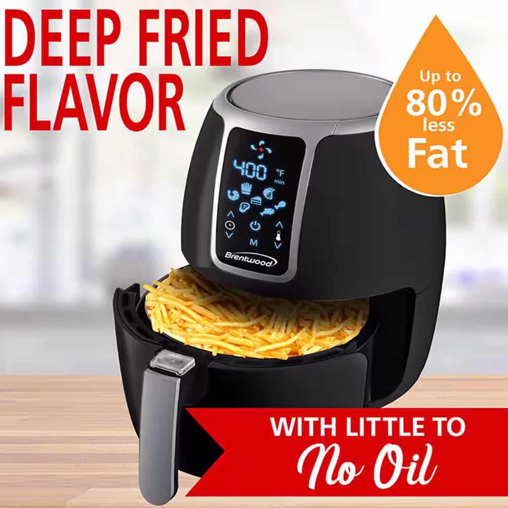 Brentwood Small 1400-Watt 4 qt. Black Electric Digital Air Fryer with Temperature Control